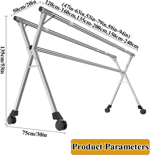 Miniatura 7 de HUHJYUGE Estante de secado de ropa plegable, estante de lavandería con ruedas, estante de ropa resistente, soporte plegable para ahorrar espacio