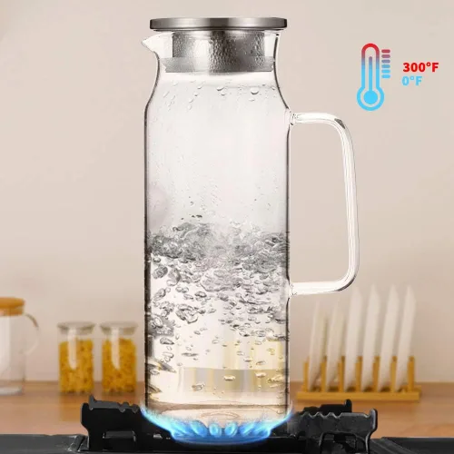 Miniatura 3 de BOTTLE BOTTLE Jarra de vidrio con tapa y asa, jarra de agua de 50 oz/50.7 fl oz para té helado y jugo casero resistente al calor jarra de vidrio