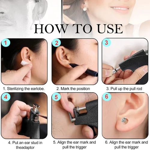 Miniatura 5 de Kit Profesional de Pistola de Perforación de Oreja con 20 Pares de Aretes con Tachuela para Pistola de Acero Inoxidable Quirúrgico 316L para Cuerpo