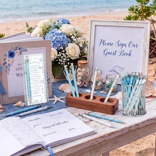 Miniatura 5 de Tenceur Juego de 30 bolígrafos retráctiles de tinta negra para invitados de boda en la playa, regalos de boda, regalos de boda, suministros