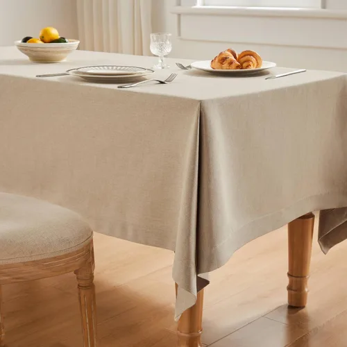 Miniatura 4 de ZeeMart Mantel Básico de Lino Texturizado, 52 x 70 Pulgadas Natural, Mantel Rectangualr de Estilo Granja Beige, Manteles de Lino Resistente a