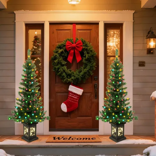 Miniatura 9 de BTU - Árbol de Navidad artificial plegable, 5 pies, 90 luces LED, escarcha, delgado, para el hogar, festividades, chimenea, fiestas, decoración