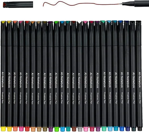 ai-natebok Fineliner - Juego de bolígrafos de color de punta fina de 0.015 in, bolígrafos de dibujo porosos, suministros de diario, perfecto para