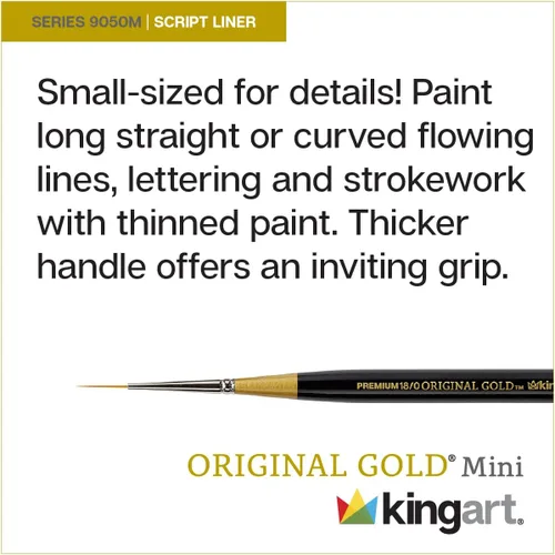 Miniatura 3 de KINGART Premium Original Gold 9050M-18/0 - Forro de escritura con microdetalles, mini mango grueso, cepillo para artista, pelo sintético Taklon