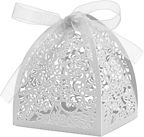 Miniatura 8 de Auto-plaza 50 cajas de regalo de belleza cortadas con láser, cajas de dulces con cintas (morado)