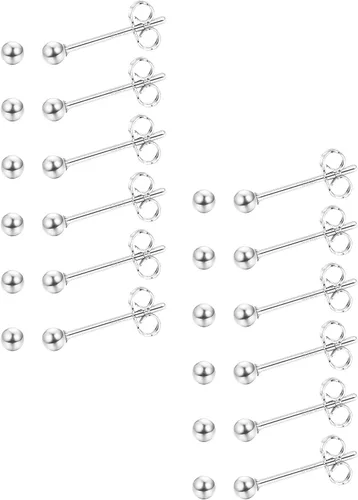 Milacolato 6-12 pares de aretes de plata de ley 925 para mujeres y niñas, chapados en oro blanco de 14 quilates, 0.079 in, juego de aretes de bola