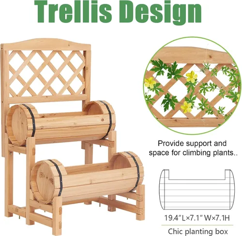 Miniatura 6 de kinbor Cama de jardín elevada de madera para exteriores, jardinera elevada, maceta con enrejado, cama de jardín elevada para jardinería, verduras