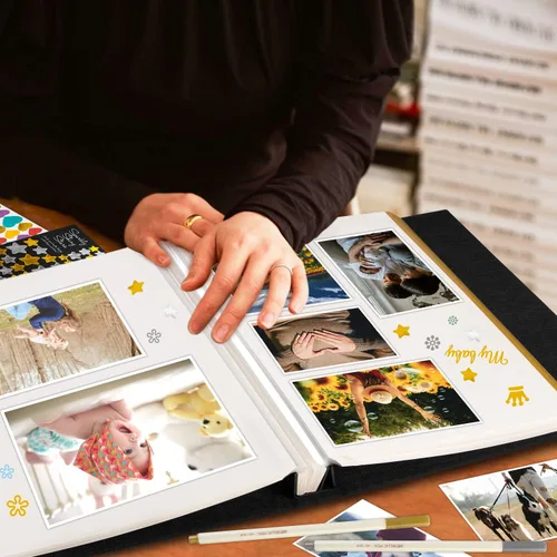 Miniatura 6 de Lanpn - Álbum de fotos autoadhesivo de lino, 40 páginas, álbum de fotos para manualidades, páginas adhesivas magnéticas, contiene fotos de 4 x 6, 7
