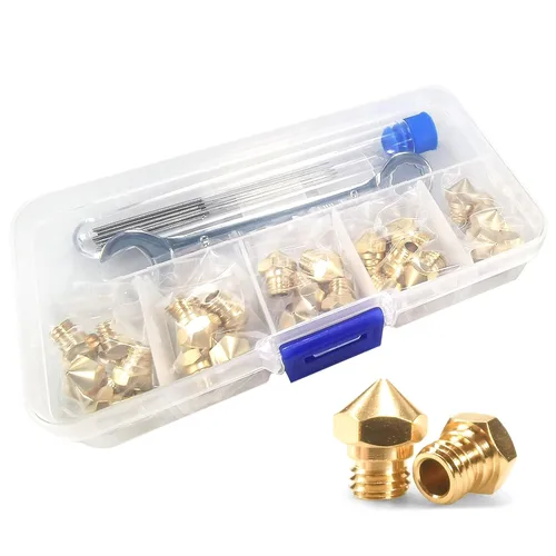 Miniatura 14 de MK8 Boquillas 25 piezas de extrusoras de impresora 3D de 0.016 in, boquillas de latón CR-10 Boquilla con herramientas de bricolaje y una caja