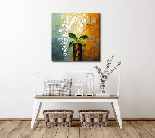 Miniatura 4 de Pintura 100% hecha a mano "Beauty of Life" de Wieco Art, para decoración de paredes, pintura al óleo sobre, diseño floral Galería envuelta