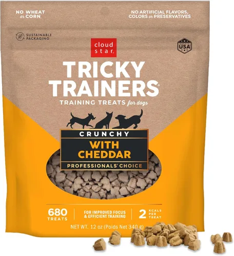 Miniatura 6 de Cloud Star Tricky Trainers Crunchy Dog Training Treats Bolsa de 8 onzas, sabor cheddar, ayuda de comportamiento bajo en calorías con 450 golosinas