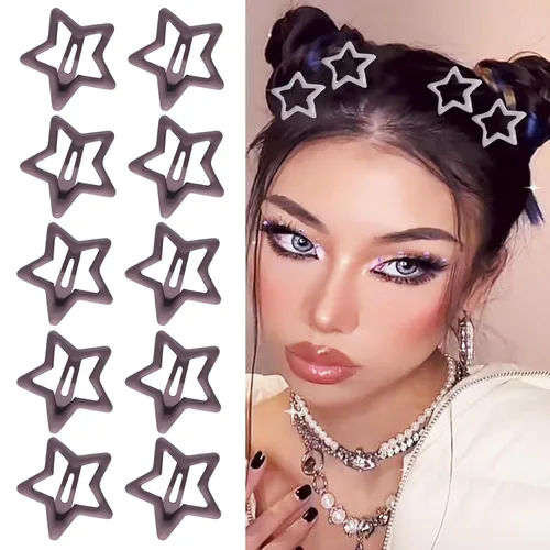 Miniatura 22 de 10 pinzas para el cabello de estrella para niñas, bonitos pasadores de metal con purpurina, accesorios antideslizantes para rave, clip de pelo Y2K