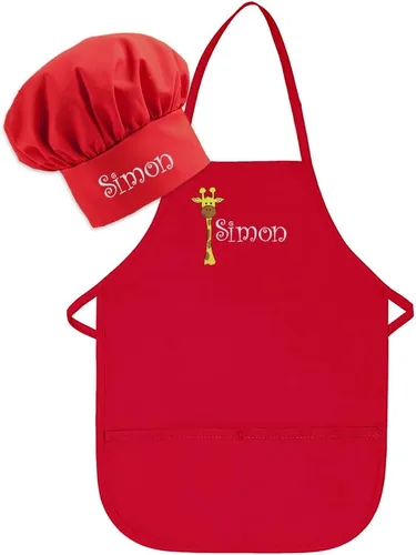 Miniatura 11 de Conjunto de delantal y sombrero personalizado para niños de zoológico, añade tu propio nombre para niños, cocina, horneado