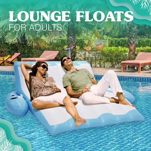 Miniatura 8 de 4E's Novelty Flotador inflable para dos personas con soporte para tazas, tumbona de alta resistencia para adultos, flotadores flotantes flotantes