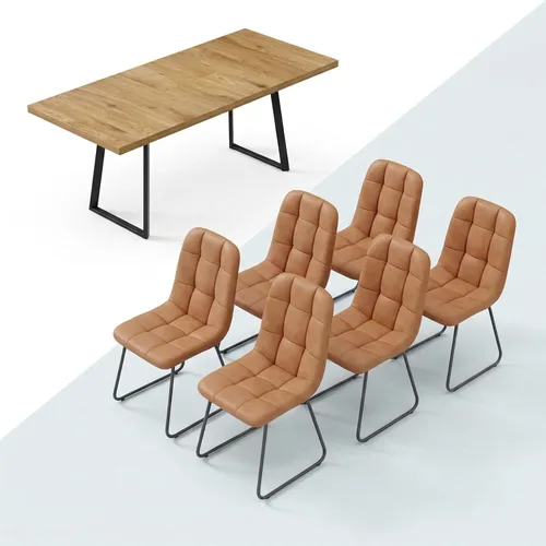 Miniatura 3 de ZckyCine Mesa de Comedor Moderna de Mediados de Siglo y Sillas para 4 Rectangular de Madera Expandible que Ahorra Espacio Multifuncional Marrón
