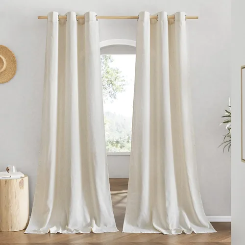 Miniatura 24 de NICETOWN Cortinas de lino natural con textura de lino para dormitorio, mezcla de lino rústica con ojales en la parte superior, semitransparentes