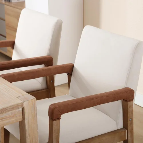 Miniatura 7 de LZAREAL Juego de 2 sillas de comedor modernas de mediados de siglo, tapizada de tela de lino, silla auxiliar para sala de estar, silla de brazo