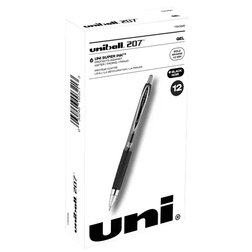 Miniatura 2 de uni-ball Paquete de 12 bolígrafos de gel retráctiles negros con puntos gruesos, 207 bolígrafos Signo Click son a prueba de fraude y los mejores