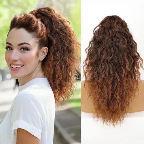 Miniatura 64 de ORSUNCER Extensión de cola de caballo de 18" con pinza rizada, cola de caballo esponjosa, extensiones de pelo sintético de aspecto natural para mujer