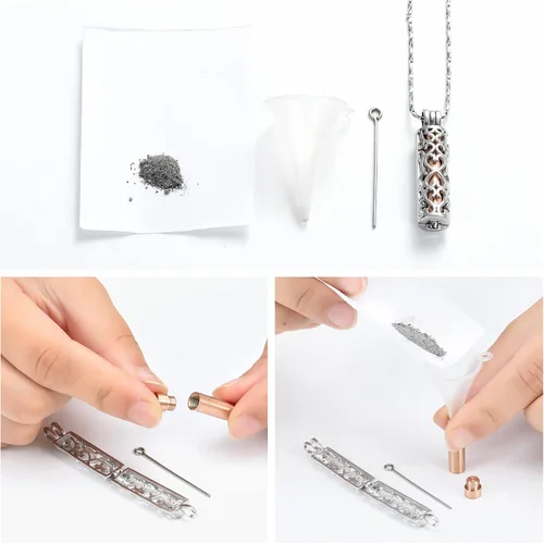 Miniatura 38 de Imrsanl Collar con colgante de urna de cremación con vial de cilindro hueco, urna de recuerdo, joyería de cremación, medallones conmemorativos