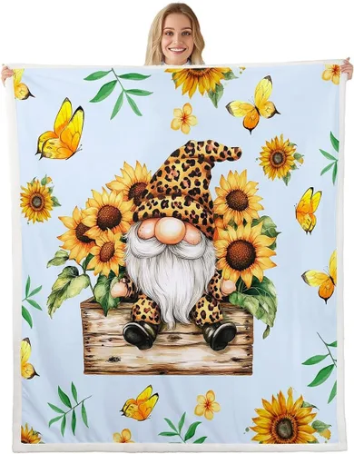 Miniatura 7 de Erosebridal Cartoon Gnomes Fleece Blanket,Dwarf Throw Blanket 40x50 Inch for Bedroom Living Rooms Sofa Couch,Colorful Stars Sherpa