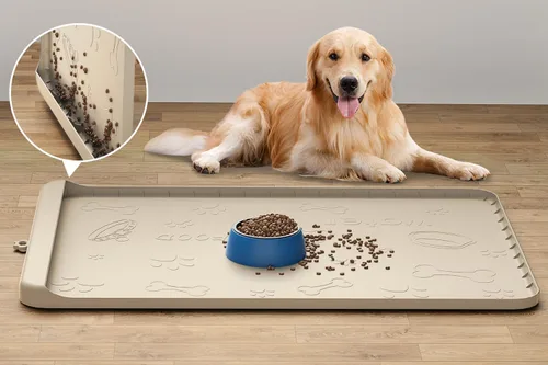 Miniatura 9 de Tapete para Comida de Perro - Tapete de Silicona para Perro para Comida y Agua - 36" x 24" Tapetes Grandes de Alimentación para Mascotas con Azul