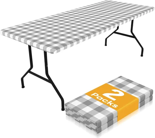 Miniatura 18 de Smiry Mantel de Mesa de Picnic Paquete de 2, Manteles Ajustables Elásticos Impermeables para Mesas Rectangulares de 18 x 72 pulgadas, Mantel