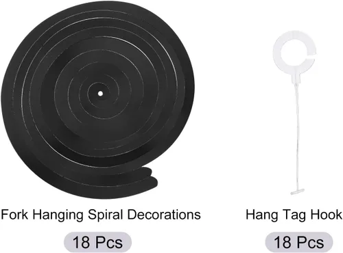 Miniatura 3 de MECCANIXITY 18 espirales colgantes de doble tira negra para fiesta, decoración colgante de 27.6 pulgadas, serpentinas de techo de plástico