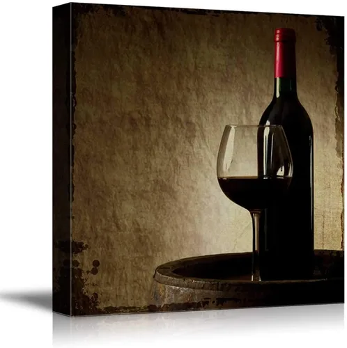 Miniatura 13 de wall26 - Lienzo decorativo cuadrado para pared, copas de vino con botella de vino y uvas, impresión giclée, arte moderno para el hogar, listo
