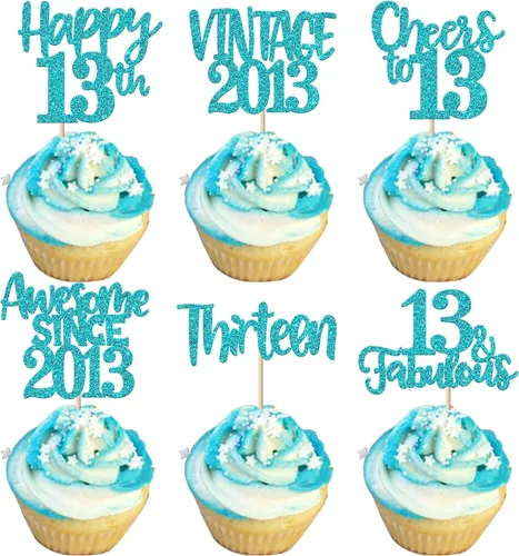 Miniatura 65 de Rsstarxi Paquete de 24 adornos para cupcakes vintage 2019 con purpurina negra para 5º cumpleaños, saludos a 5, cinco, 5, 5 fabulosos para cupcakes