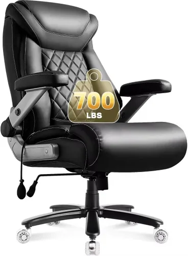 700lbs Big and Tall Office Chair, Ergonomic Heavy Duty Executive Cloth Office Chair with 5D Flip Arms & Adjustable Lumbar Support & Dual Rubber