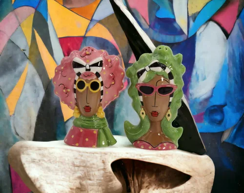 Miniatura 9 de Dollymamas de cerámica fina afroamericana negra con gafas de sol, juego de salero y pimienta, 4-3/8 pulgadas de alto