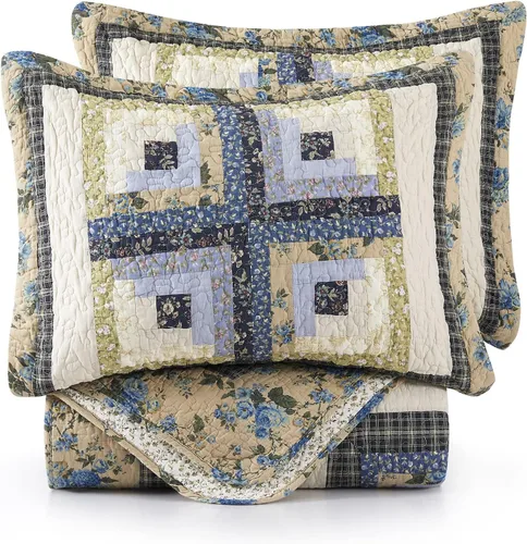 Miniatura 8 de L'IRISDOM Juego de ropa de cama Queen 100% algodón, colcha de retazos bohemios, colcha acolchada para todas las estaciones