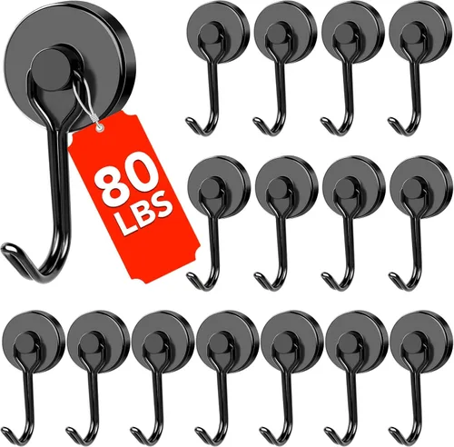 Miniatura 15 de DIYMAG - Ganchos magnéticos negros, imanes de 18 kg de alta resistencia, 2026, esenciales para cruceros, cabinas, con gancho de metal para colgar