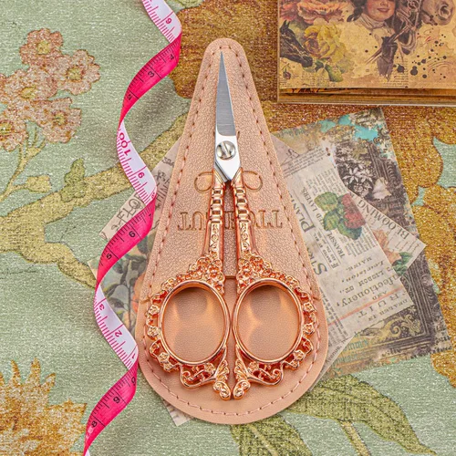 Miniatura 6 de Tijeras multiusos de oro rosa con funda, tijeras de costura y bordado para el hogar, la oficina y la escuela