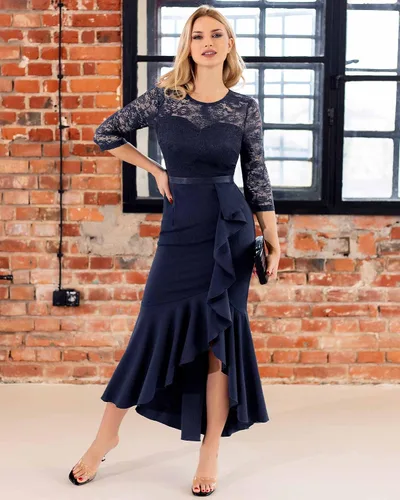 Miniatura 5 de MISSMAY Vestido largo formal de dama de honor con volantes y encaje floral para mujer