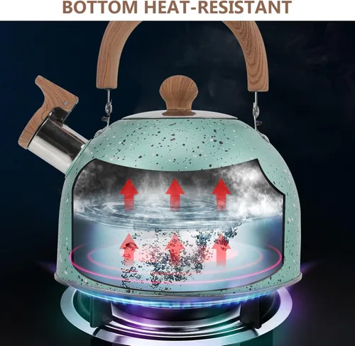 Miniatura 6 de Hemoton Hervidor de té silbante para estufa, tetera de acero inoxidable, hervidor de agua, hervidor de agua con mango ergonómico de agarre fresco