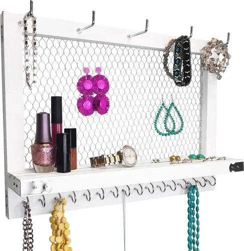 Miniatura 8 de OUTSHINE Organizador de joyas de pared grande de granja (espresso) Organizador de pared para aretes, collares, pulseras, accesorios