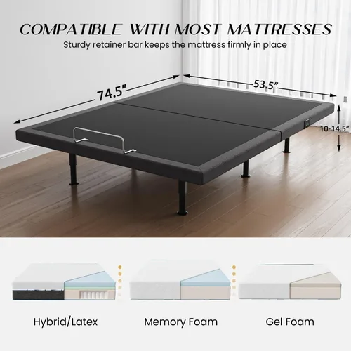 Miniatura 7 de Base de cama ajustable de tamaño completo con masaje, base de cama eléctrica inalámbrica remota para iluminación debajo de la cama, gravedad cero, 2