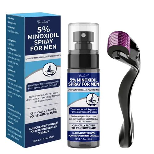 Juego de 5 % minoxidil para hombre para crecimiento de cabello y barba – Fórmula de biotina y romero, solución de pérdida de cabello extra fuerte