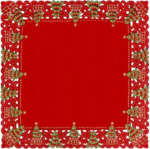 Miniatura 2 de Grelucgo Mantel pequeño con árbol de acebo rojo navideño, cuadrado de 33 x 33 pulgadas
