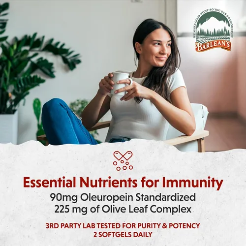 Miniatura 5 de Barlean's Suplemento de apoyo inmunológico de cápsulas blandas de complejo de hoja de olivo con 90 mg de antioxidantes de oleuropeína, pastillas