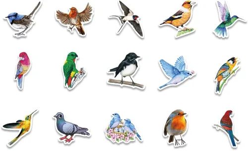Miniatura 2 de 100 calcomanías de pájaros, vinilo impermeable para botellas de agua, laptop, cuaderno, álbum de recortes, equipaje, teléfono celular, monopatín