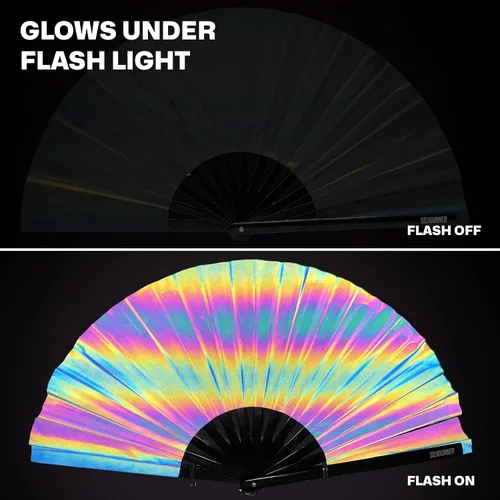 Miniatura 39 de SoJourner Bags Rave Fan – Ventilador plegable grande – Ventilador de mano Clack para raves, Halloween, Burlesque, trajes de arcoíris para mujeres