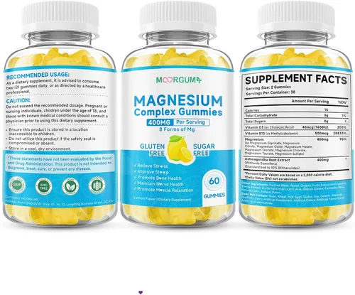 Miniatura 9 de Gomitas de complejo de magnesio de 400 mg para adultos y niños, 8 formas de mg - glicinato, citrato, malato y más, con vitamina D3, B12, suplementos