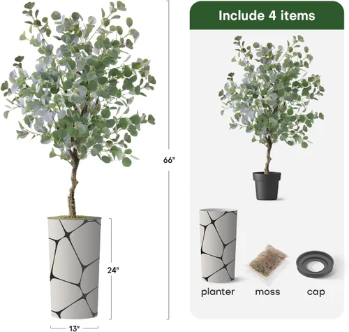 Miniatura 3 de SIGNWIN - Árbol artificial en maceta con diseño y textura de flores y pájaros, decoración moderna, planta de piso, para el hogar u oficina