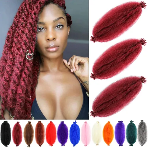 Miniatura 13 de Cabello afro trenzado elástico color marrón claro de 16 pulgadas, paquete de 3 T27, cabello afro preesponjado y trenzado elástico, cabello afro