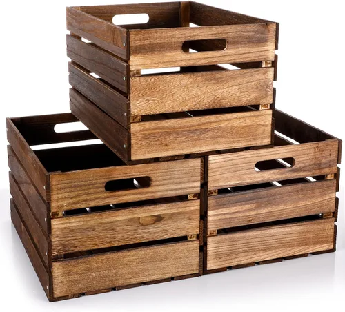 Miniatura 10 de Weysat Paquete de 3 cajas grandes de madera para almacenamiento, 16 x 12 x 9.5 pulgadas, cajas de madera sin ensamblar con asa, caja decorativa