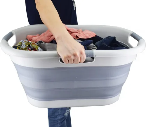 Miniatura 8 de SAMMART Cesta plegable de plástico para la ropa sucia de 40 L (10.5 galones), contenedor de almacenamiento plegable, organizador y tina de lavado