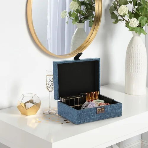 Miniatura 6 de Hipiwe Caja del cofre del tesoro, caja de joyería decorativa de madera con cierre, caja de recuerdos, caja rectangular organizadora de joyas, caja